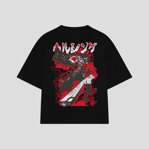 Playera streetwear premium de anime y gaming ExtraLife MX, corte boxy oversized drop shoulder heavyweight en color Deep Black y Off-White, moda urbana mexicana de culto.