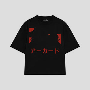 Playera streetwear premium de anime y gaming ExtraLife MX, corte oversized drop shoulder ligero y fresco en color Deep Black y Off-White, moda urbana mexicana de culto.