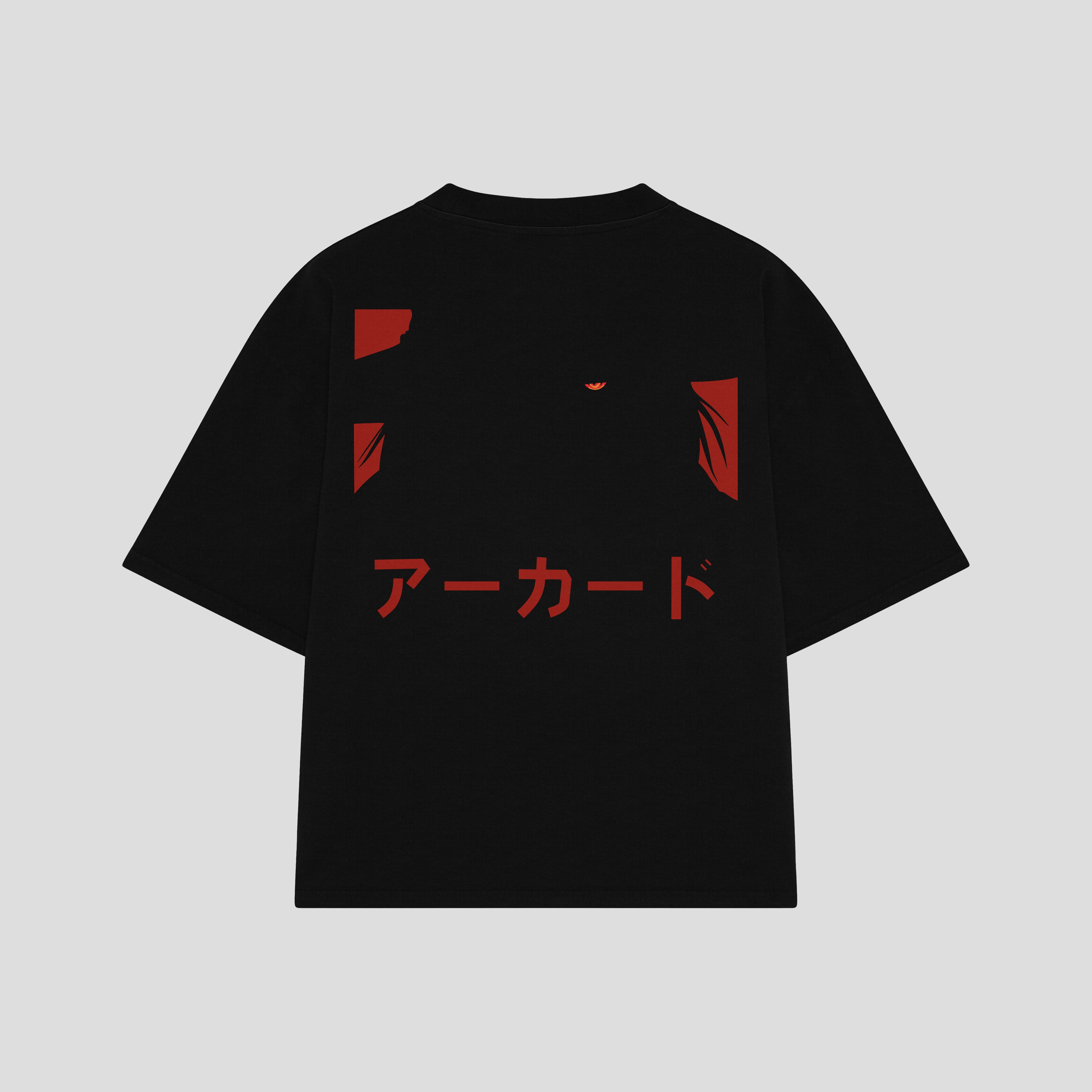 Playera streetwear premium de anime y gaming ExtraLife MX, corte boxy oversized drop shoulder heavyweight en color Deep Black y Off-White, moda urbana mexicana de culto.