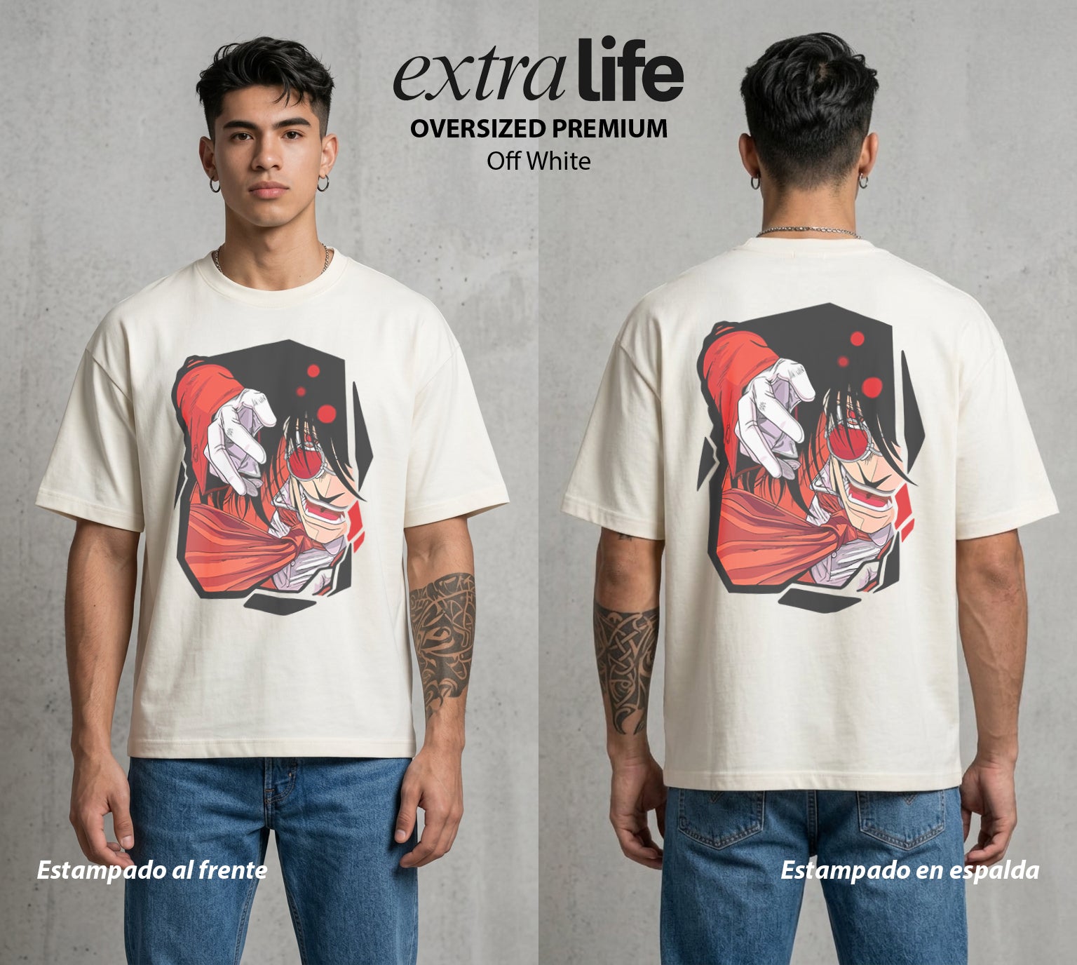 La Organizacion Oscura | El Vampiro del Bien #01643 - Playera Oversized Premium | Off White - Foto en modelo