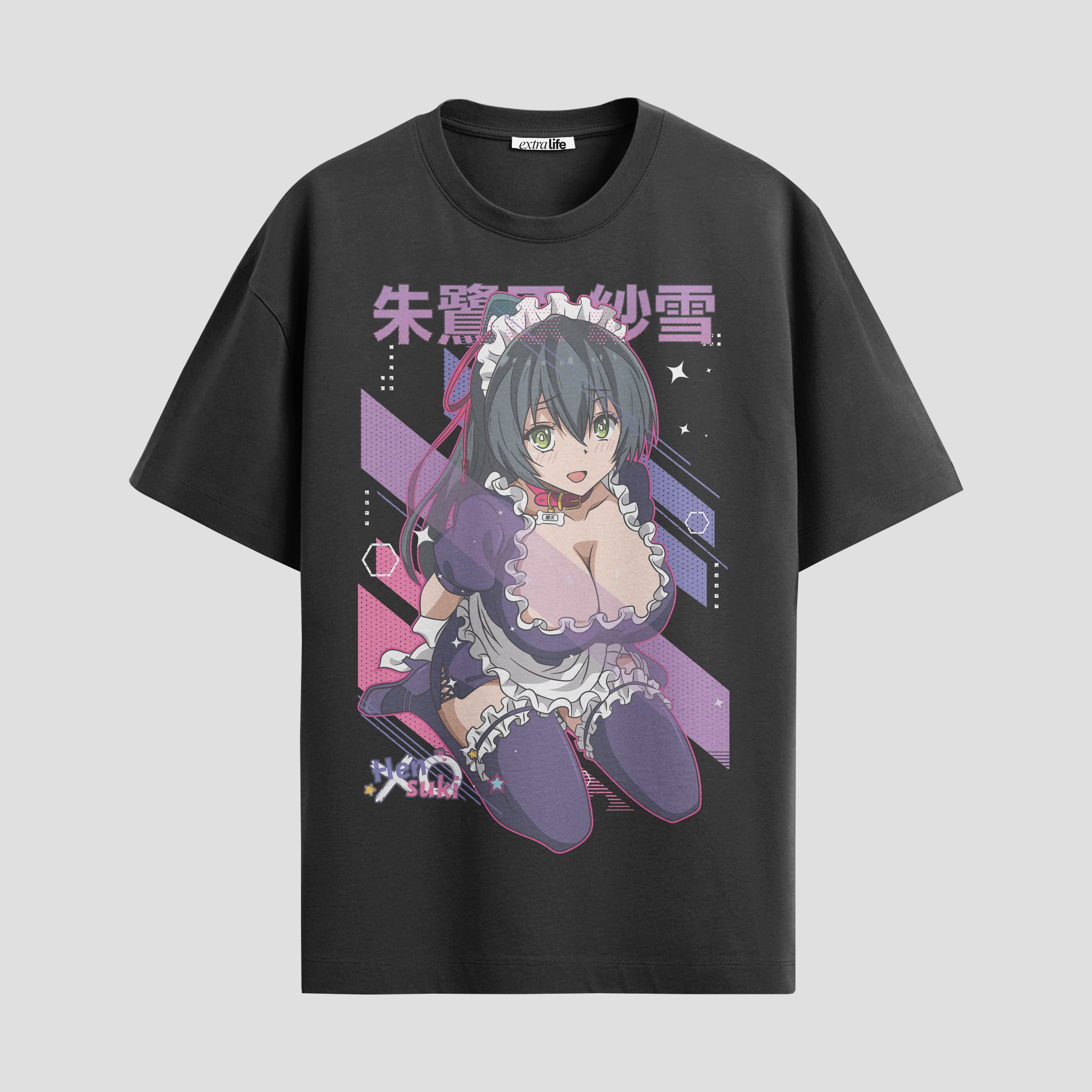 Playera urbana de anime y gaming ExtraLife MX, corte Standard Fit unisex ligero y transpirable en color Deep Black y Pure White, ropa de uso diario para gym y casual.
