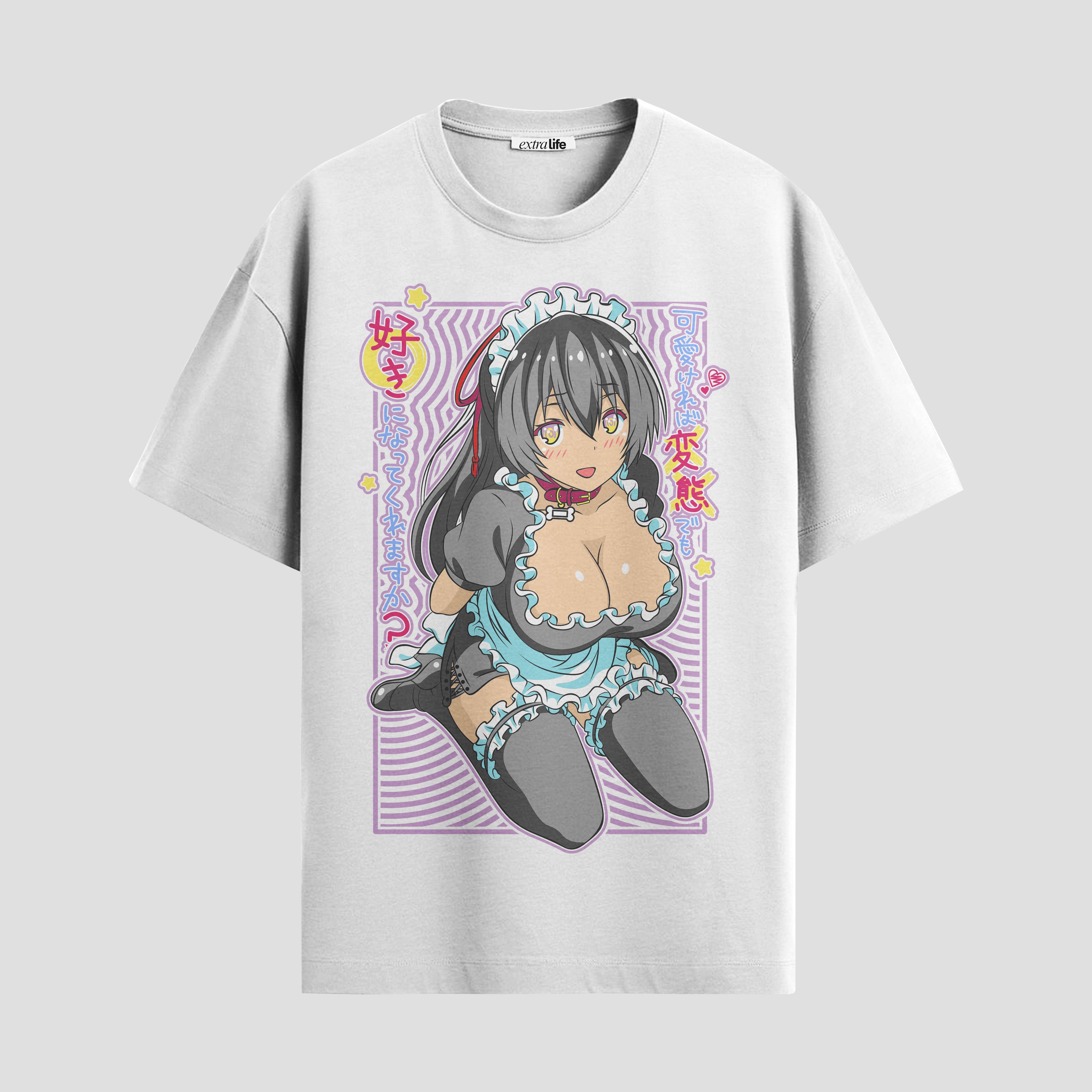 Playera urbana de anime y gaming ExtraLife MX, corte Standard Fit unisex ligero y transpirable en color Deep Black y Pure White, ropa de uso diario para gym y casual.