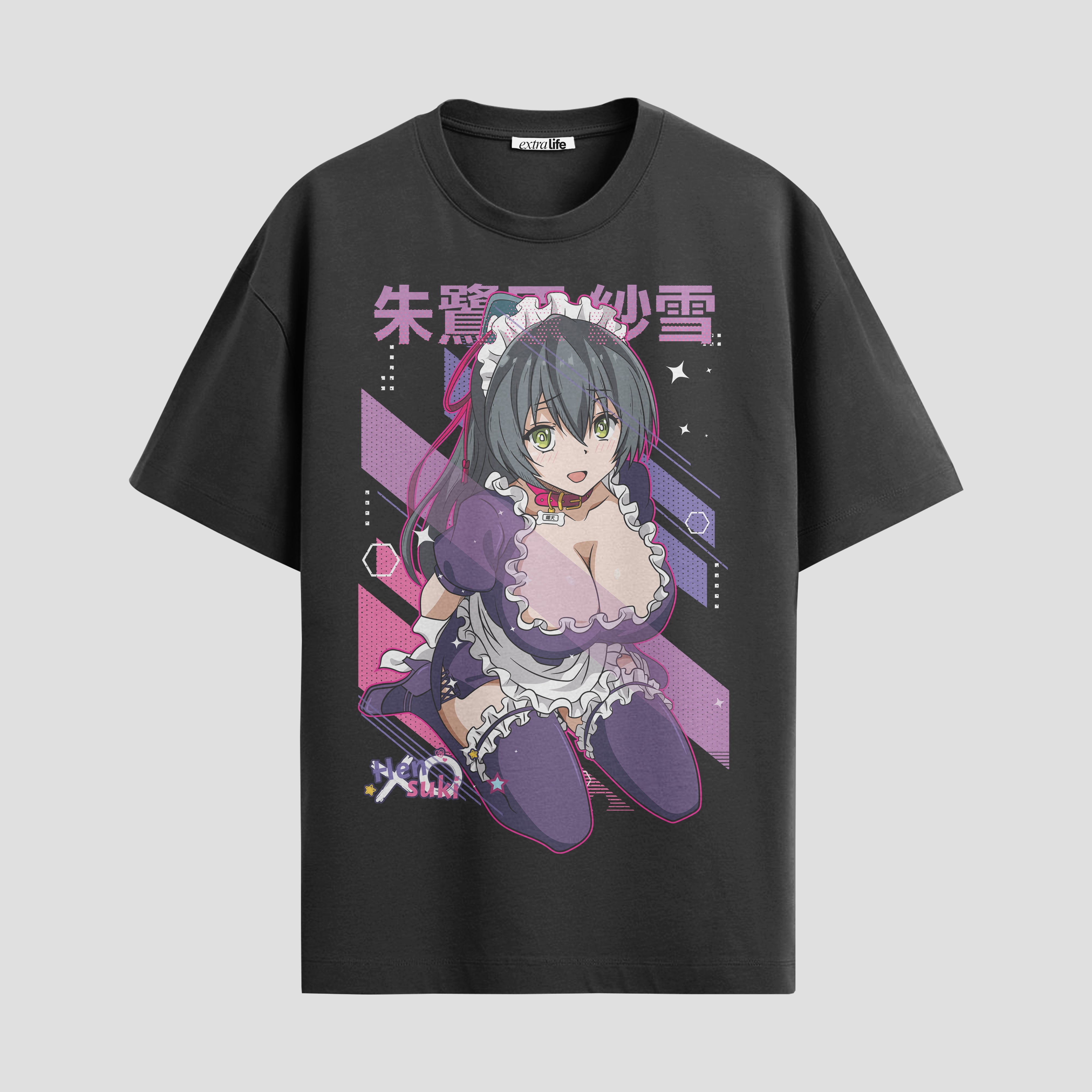 Playera urbana de anime y gaming ExtraLife MX, corte Standard Fit unisex ligero y transpirable en color Deep Black y Pure White, ropa de uso diario para gym y casual.