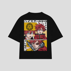 Playera streetwear premium de anime y gaming ExtraLife MX, corte boxy oversized drop shoulder heavyweight en color Deep Black y Off-White, moda urbana mexicana de culto.