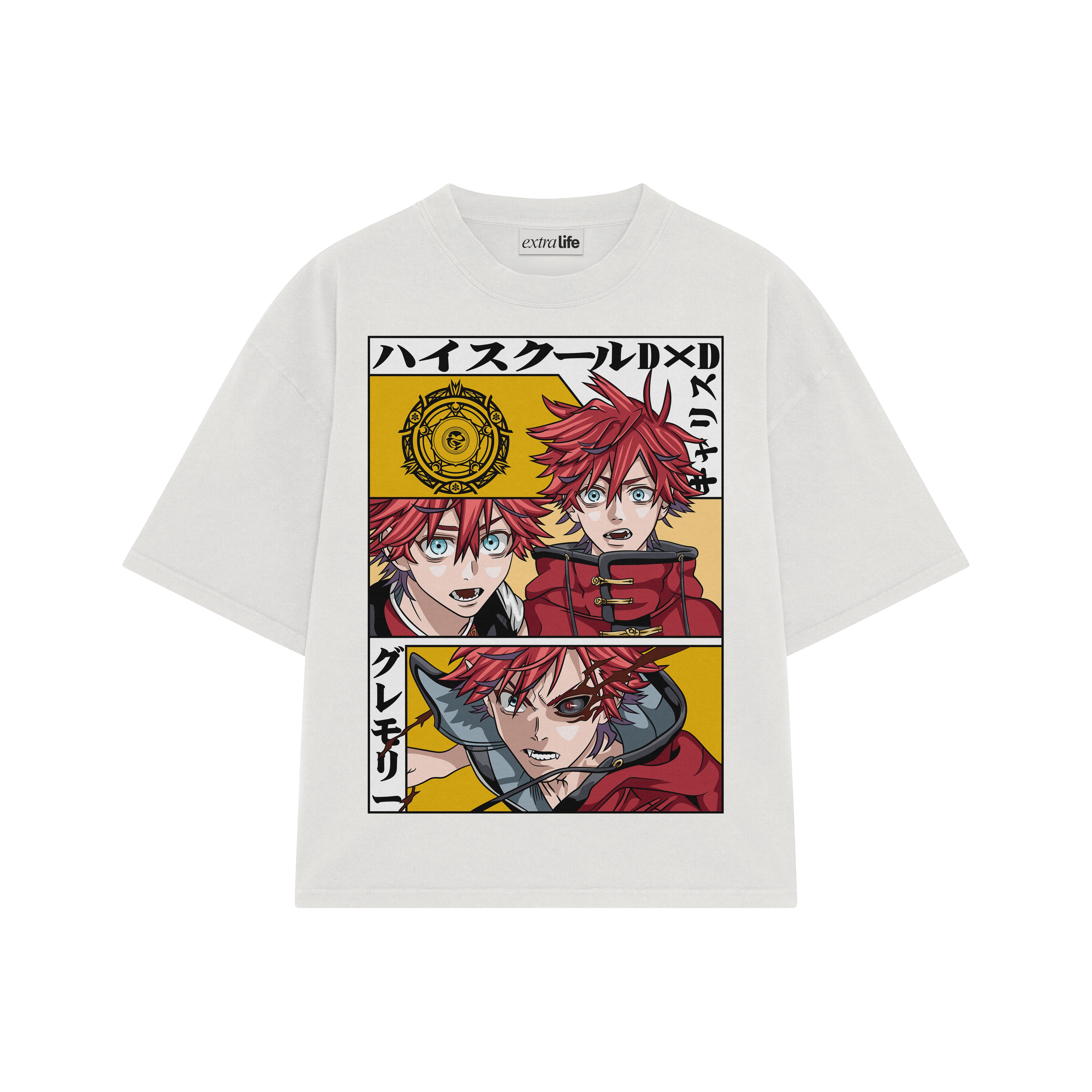 Playera streetwear premium de anime y gaming ExtraLife MX, corte boxy oversized drop shoulder heavyweight en color Deep Black y Off-White, moda urbana mexicana de culto.