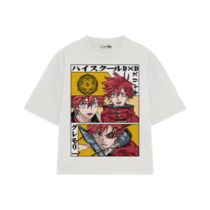 Playera streetwear premium de anime y gaming ExtraLife MX, corte boxy oversized drop shoulder heavyweight en color Deep Black y Off-White, moda urbana mexicana de culto.