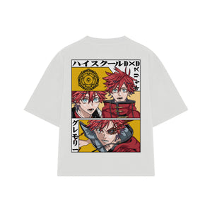 Playera streetwear premium de anime y gaming ExtraLife MX, corte boxy oversized drop shoulder heavyweight en color Deep Black y Off-White, moda urbana mexicana de culto.