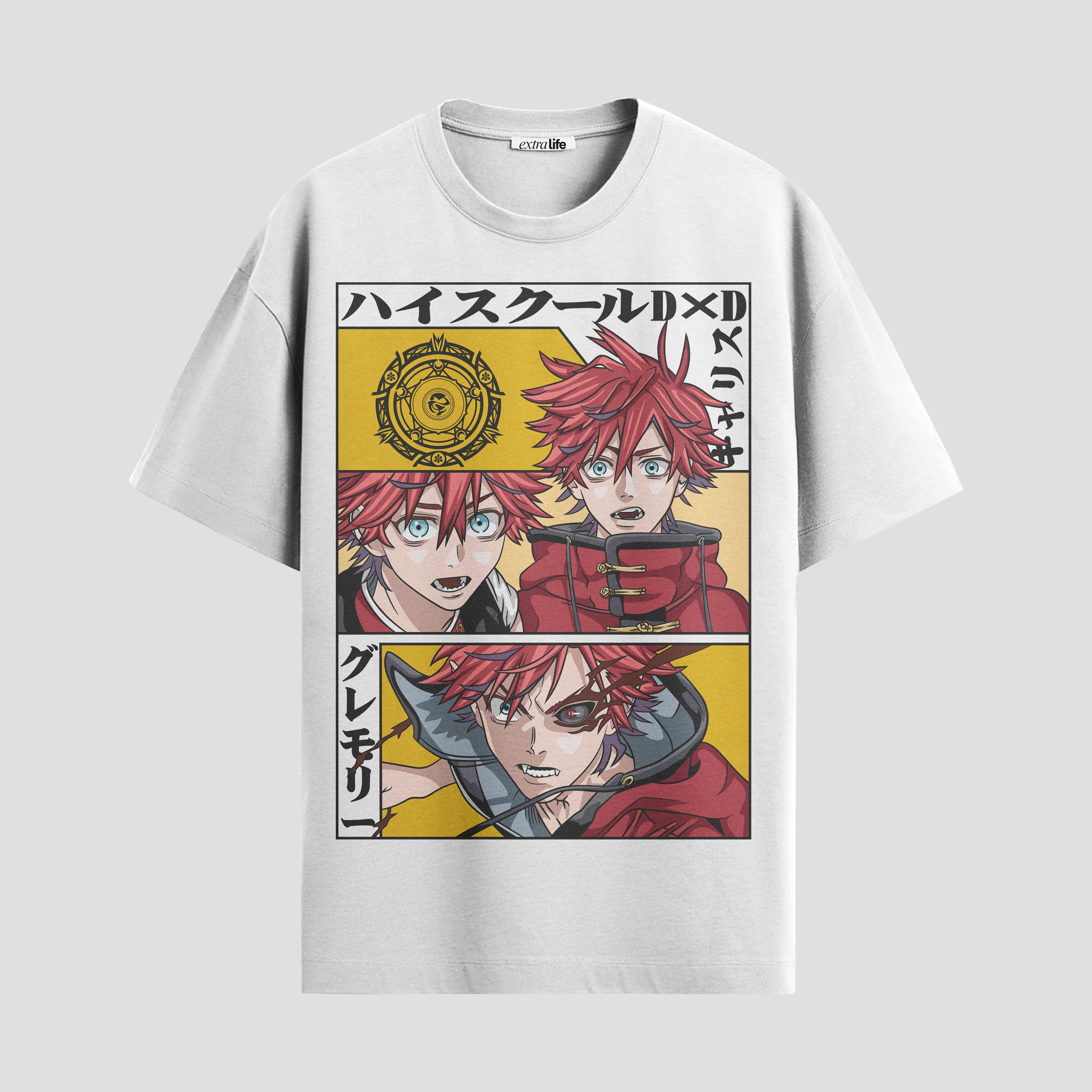 Playera urbana de anime y gaming ExtraLife MX, corte Standard Fit unisex ligero y transpirable en color Deep Black y Pure White, ropa de uso diario para gym y casual.