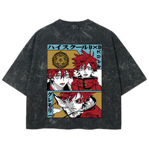 Playera streetwear premium de anime y gaming ExtraLife MX, corte boxy deluxe mineral wash heavyweight en color Acid Wash, moda urbana mexicana de culto.