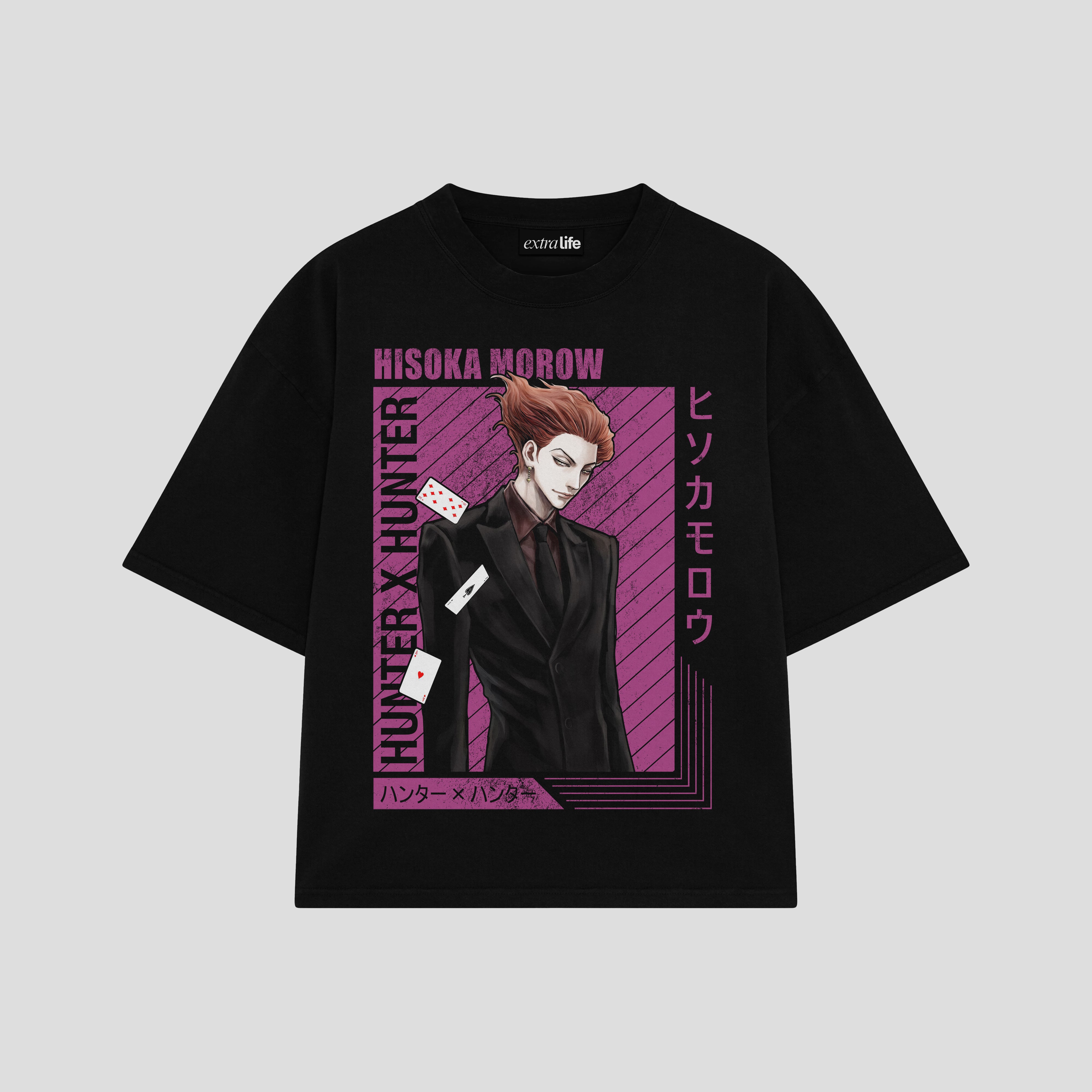 Playera streetwear premium de anime y gaming ExtraLife MX, corte boxy oversized drop shoulder heavyweight en color Deep Black y Off-White, moda urbana mexicana de culto.