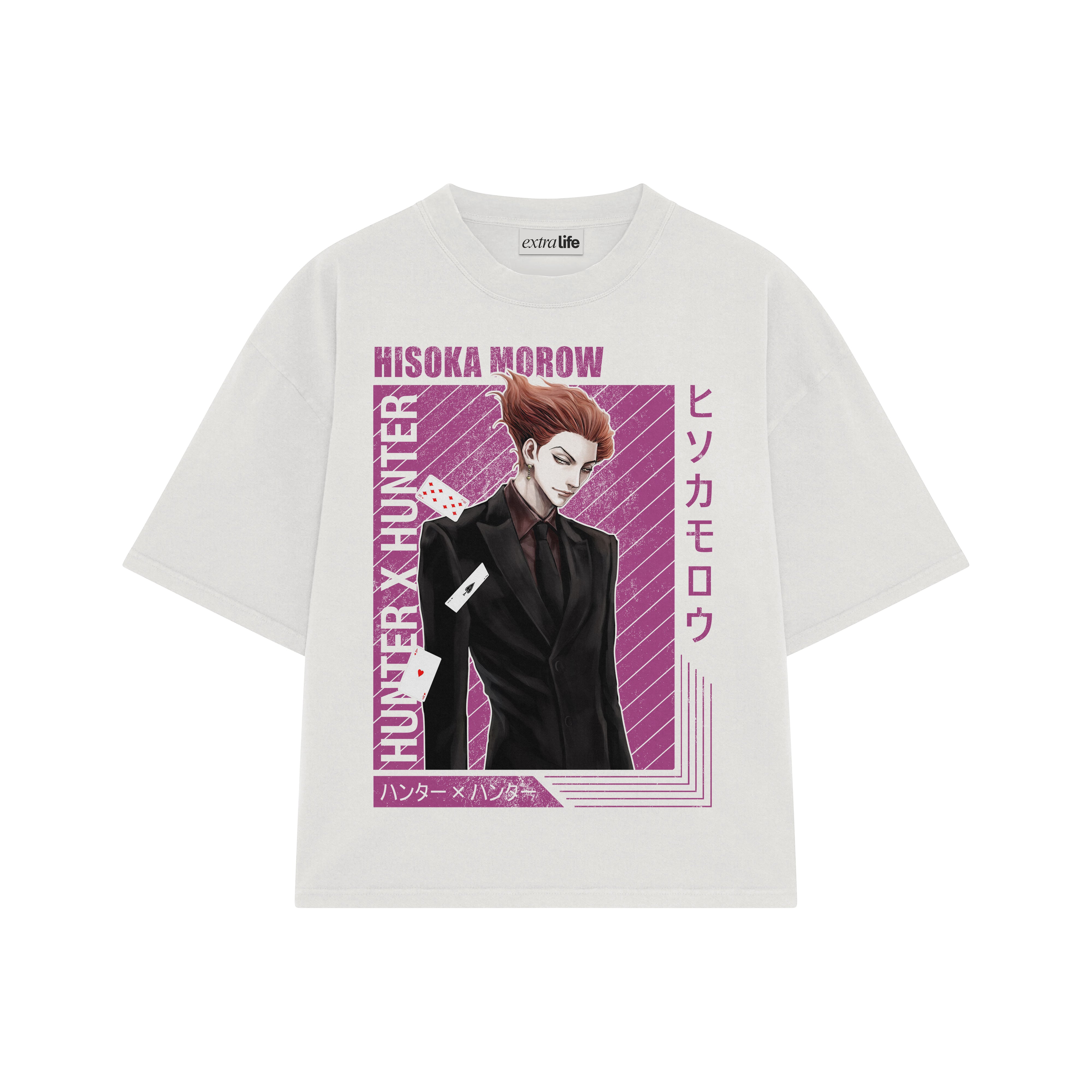 Playera streetwear premium de anime y gaming ExtraLife MX, corte boxy oversized drop shoulder heavyweight en color Deep Black y Off-White, moda urbana mexicana de culto.