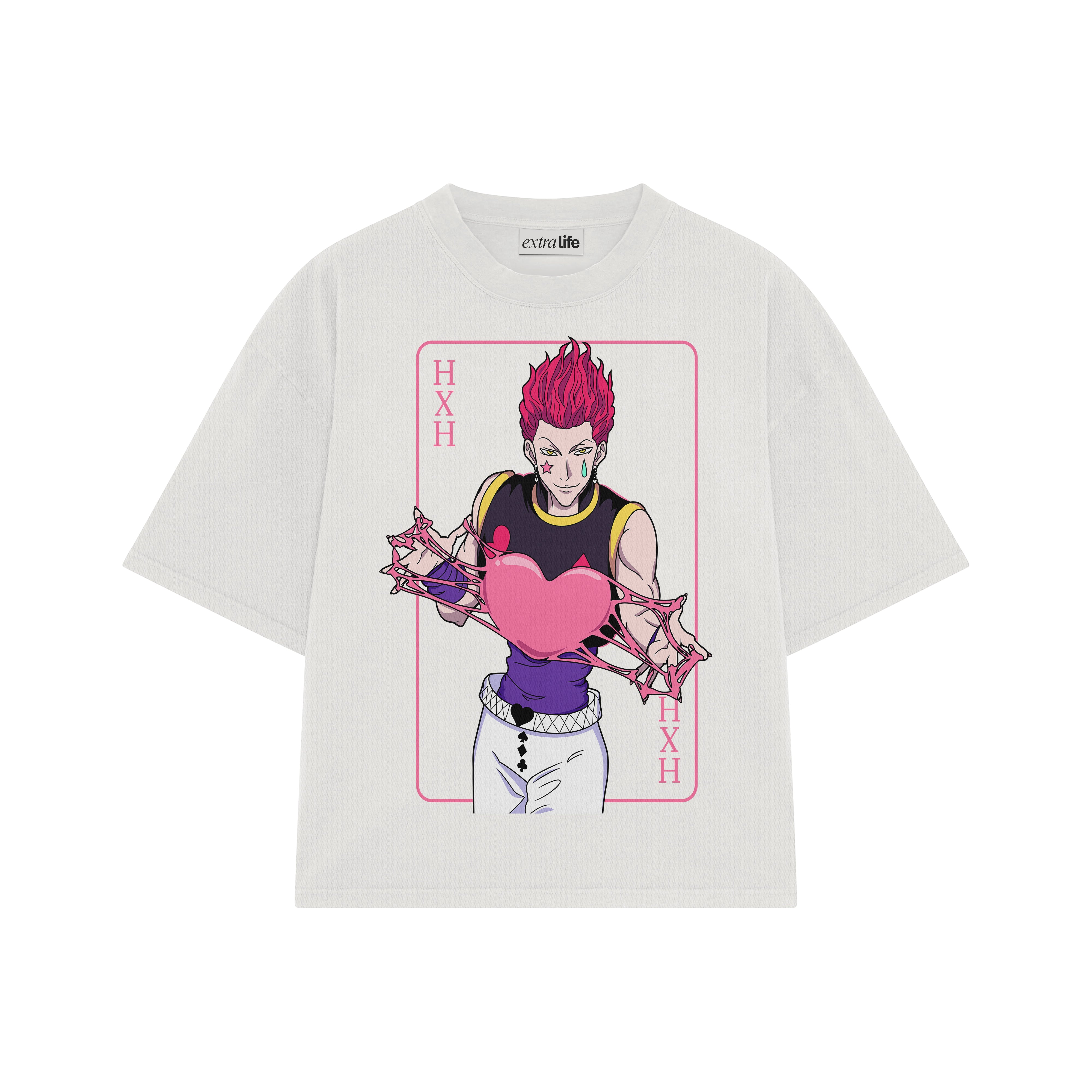 Playera streetwear premium de anime y gaming ExtraLife MX, corte boxy oversized drop shoulder heavyweight en color Deep Black y Off-White, moda urbana mexicana de culto.