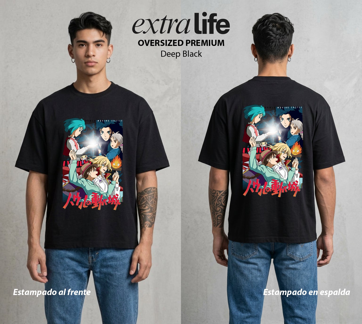 El Estudio del Viento | El Castillo Ambulante #01678 - Playera Oversized Premium | Deep Black - Foto en modelo