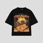 Playera streetwear premium de anime y gaming ExtraLife MX, corte boxy oversized drop shoulder heavyweight en color Deep Black y Off-White, moda urbana mexicana de culto.