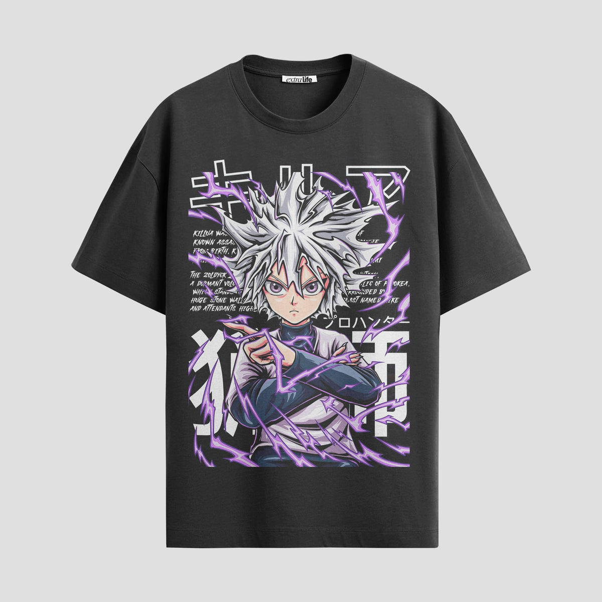 Playera urbana de anime y gaming ExtraLife MX, corte Classic Premium unisex ligero y transpirable en color Deep Black y Pure White, ropa de uso diario para gym y casual.