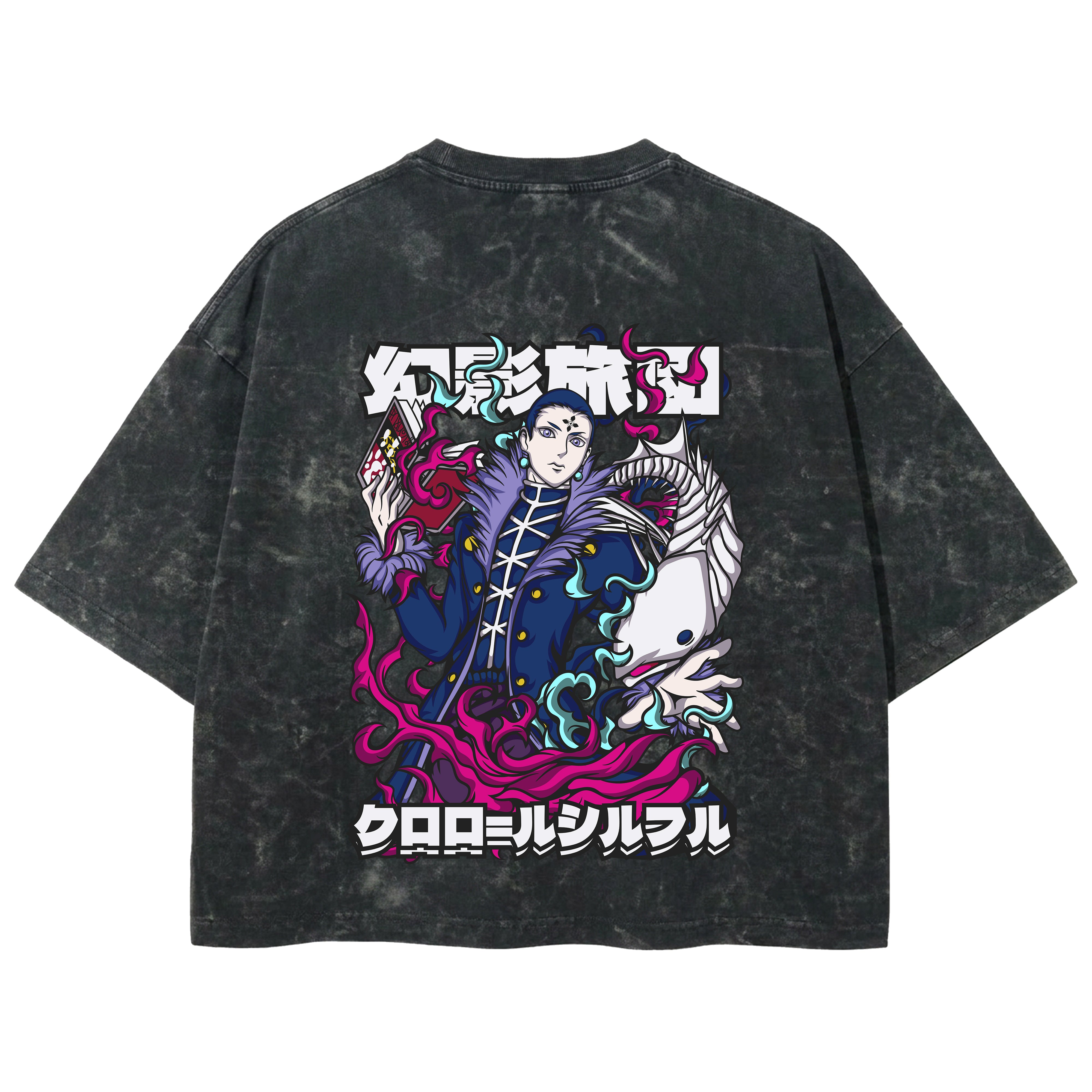 Playera streetwear premium de anime y gaming ExtraLife MX, corte boxy deluxe mineral wash heavyweight en color Acid Wash, moda urbana mexicana de culto.