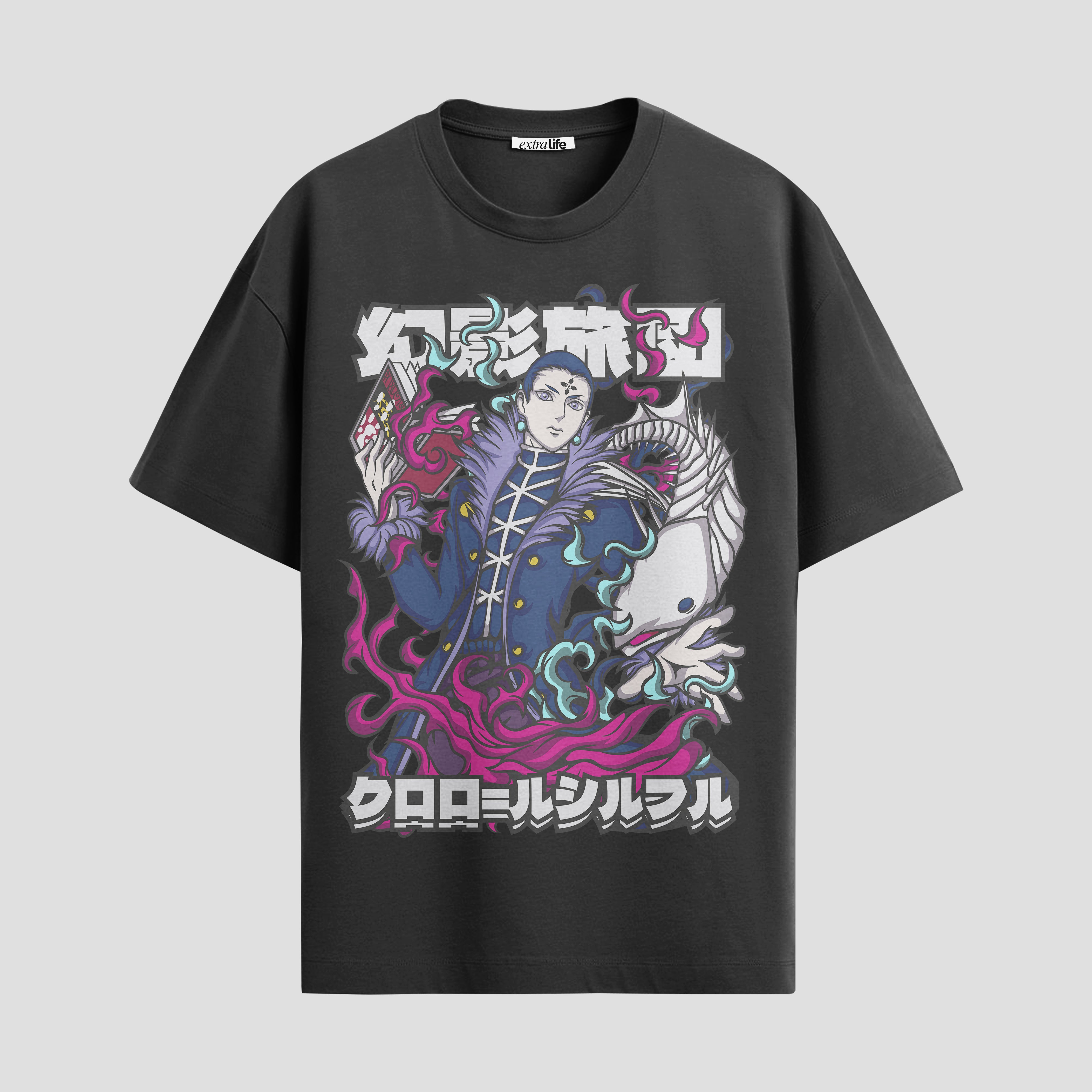 Playera urbana de anime y gaming ExtraLife MX, corte Standard Fit unisex ligero y transpirable en color Deep Black y Pure White, ropa de uso diario para gym y casual.