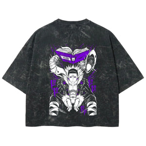 Playera streetwear premium de anime y gaming ExtraLife MX, corte boxy deluxe mineral wash heavyweight en color Acid Wash, moda urbana mexicana de culto.