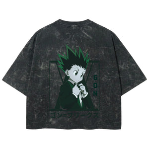 Playera streetwear premium de anime y gaming ExtraLife MX, corte boxy deluxe mineral wash heavyweight en color Acid Wash, moda urbana mexicana de culto.