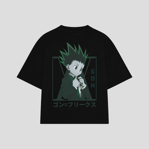 Playera streetwear premium de anime y gaming ExtraLife MX, corte boxy oversized drop shoulder heavyweight en color Deep Black y Off-White, moda urbana mexicana de culto.