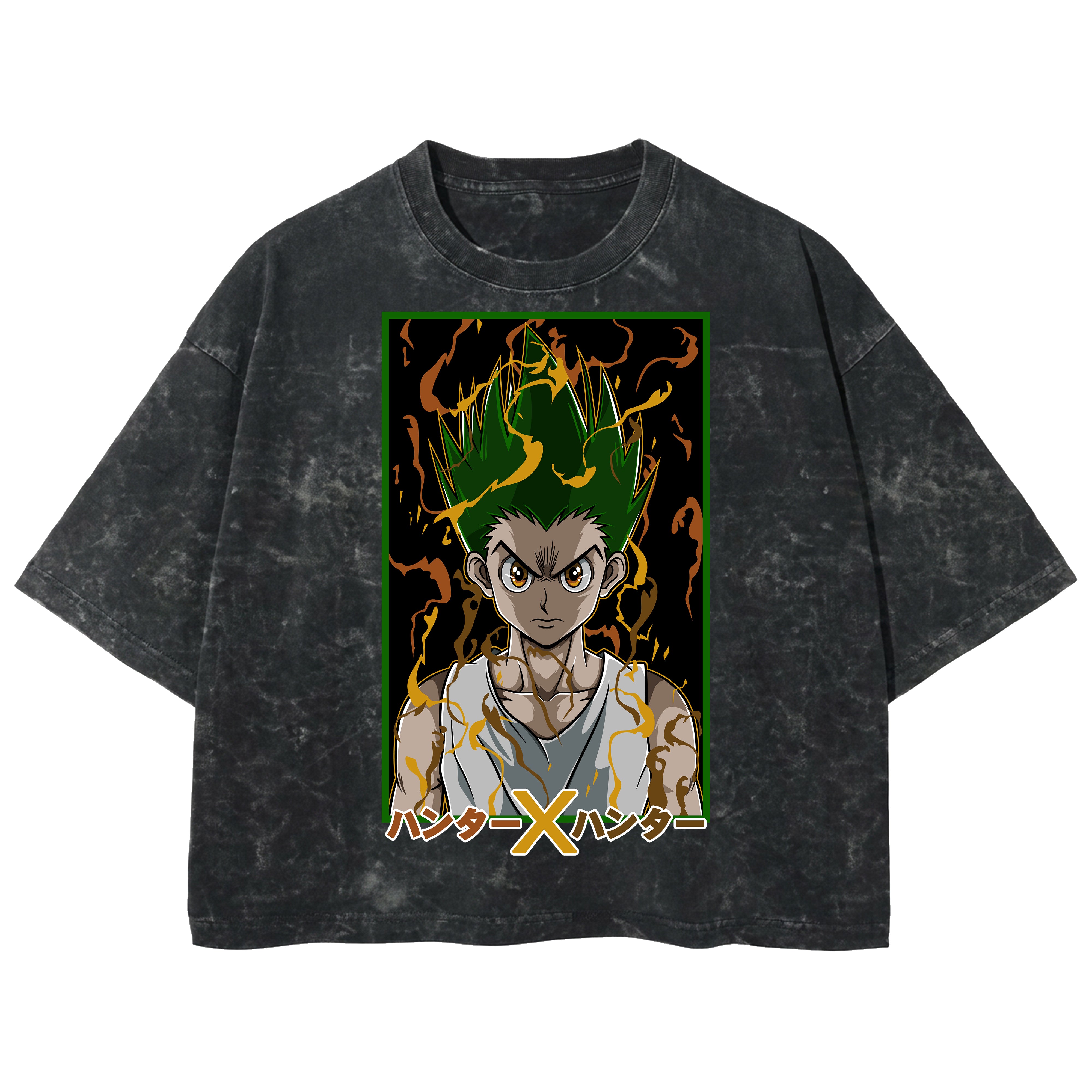 Playera streetwear premium de anime y gaming ExtraLife MX, corte boxy deluxe mineral wash heavyweight en color Acid Wash, moda urbana mexicana de culto.