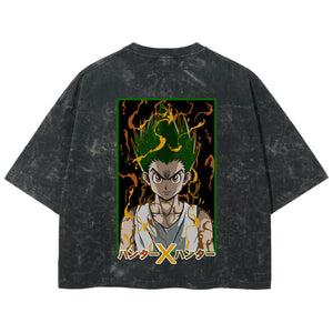 Playera streetwear premium de anime y gaming ExtraLife MX, corte boxy deluxe mineral wash heavyweight en color Acid Wash, moda urbana mexicana de culto.