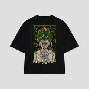 Playera streetwear premium de anime y gaming ExtraLife MX, corte boxy oversized drop shoulder heavyweight en color Deep Black y Off-White, moda urbana mexicana de culto.