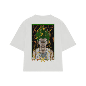 Playera streetwear premium de anime y gaming ExtraLife MX, corte boxy oversized drop shoulder heavyweight en color Deep Black y Off-White, moda urbana mexicana de culto.