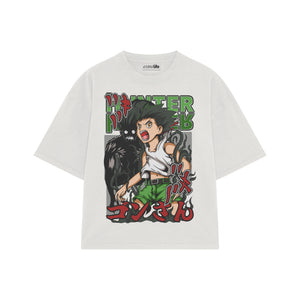 Playera streetwear premium de anime y gaming ExtraLife MX, corte boxy oversized drop shoulder heavyweight en color Deep Black y Off-White, moda urbana mexicana de culto.