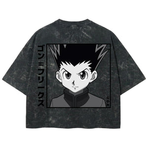 Playera streetwear premium de anime y gaming ExtraLife MX, corte boxy deluxe mineral wash heavyweight en color Acid Wash, moda urbana mexicana de culto.