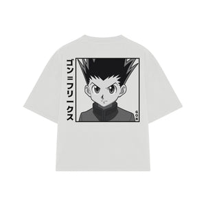 Playera streetwear premium de anime y gaming ExtraLife MX, corte boxy oversized drop shoulder heavyweight en color Deep Black y Off-White, moda urbana mexicana de culto.