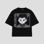 Playera streetwear premium de anime y gaming ExtraLife MX, corte boxy oversized drop shoulder heavyweight en color Deep Black y Off-White, moda urbana mexicana de culto.