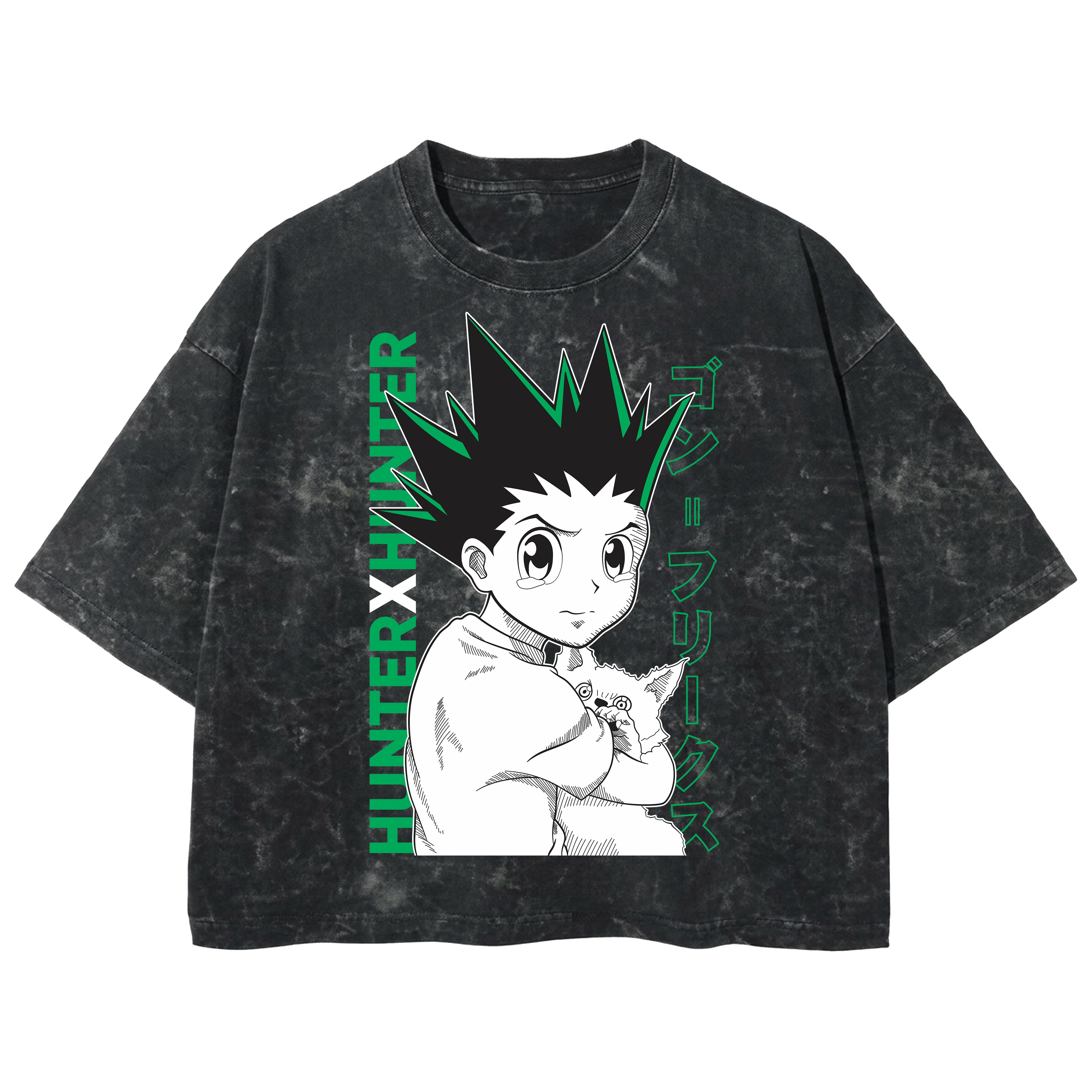 Playera streetwear premium de anime y gaming ExtraLife MX, corte boxy deluxe mineral wash heavyweight en color Acid Wash, moda urbana mexicana de culto.