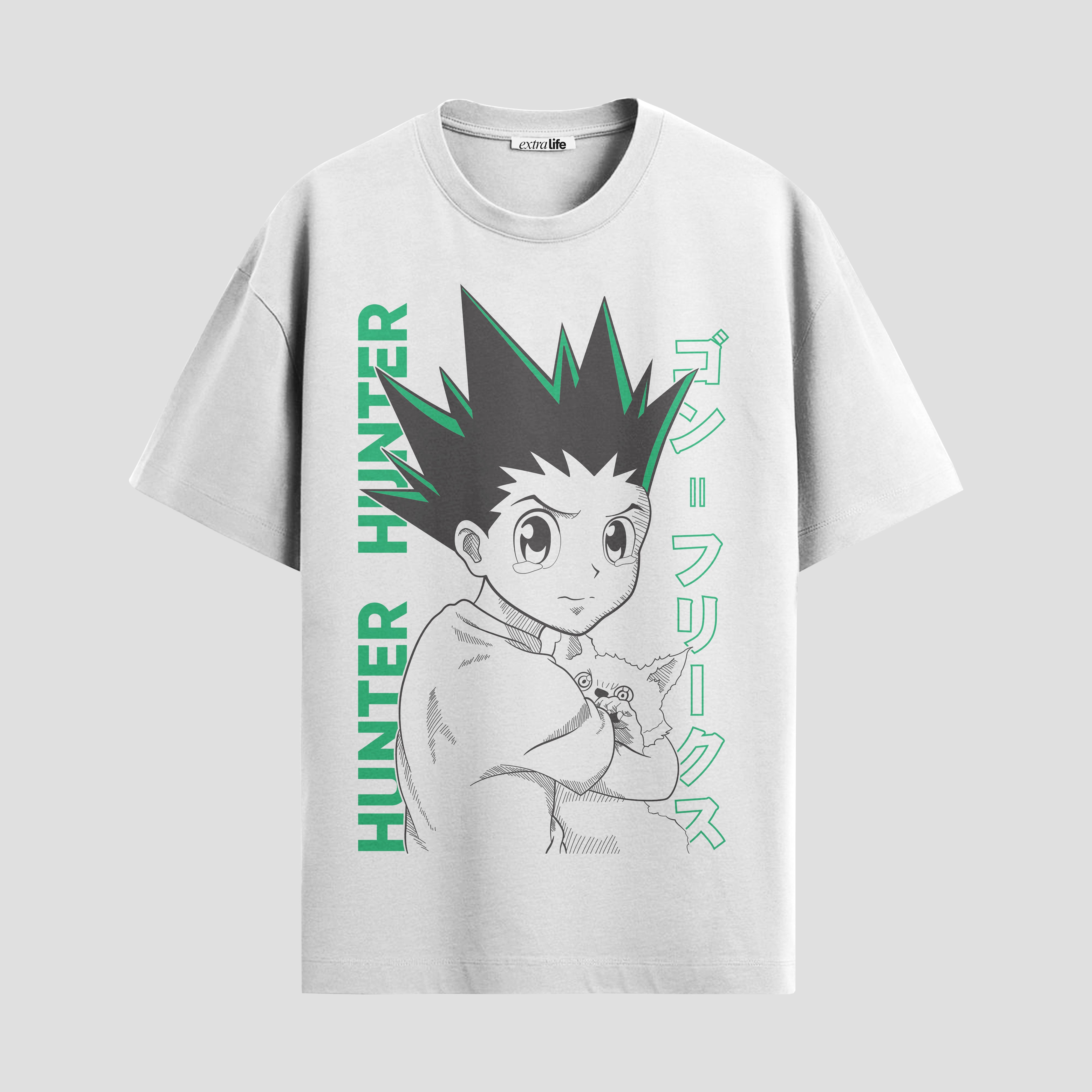 Playera urbana de anime y gaming ExtraLife MX, corte Standard Fit unisex ligero y transpirable en color Deep Black y Pure White, ropa de uso diario para gym y casual.