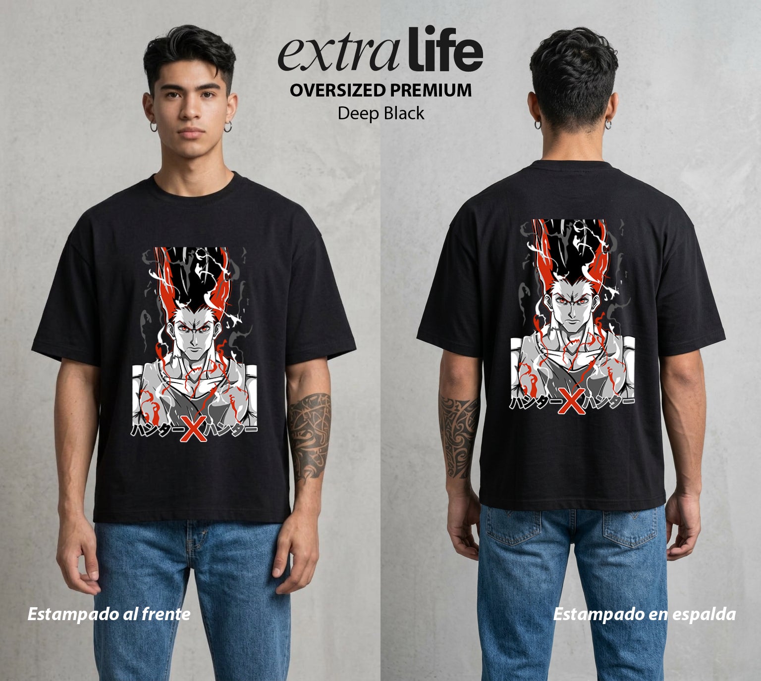 La Prueba del Cazador | La Alegria del Cazador #01698 - Playera Oversized Premium | Deep Black - Foto en modelo