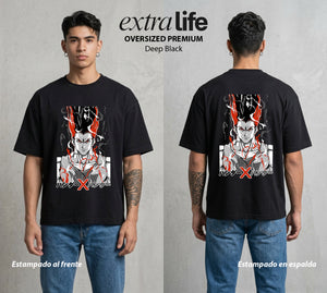 La Prueba del Cazador | La Alegria del Cazador #01698 - Playera Oversized Premium | Deep Black - Foto en modelo