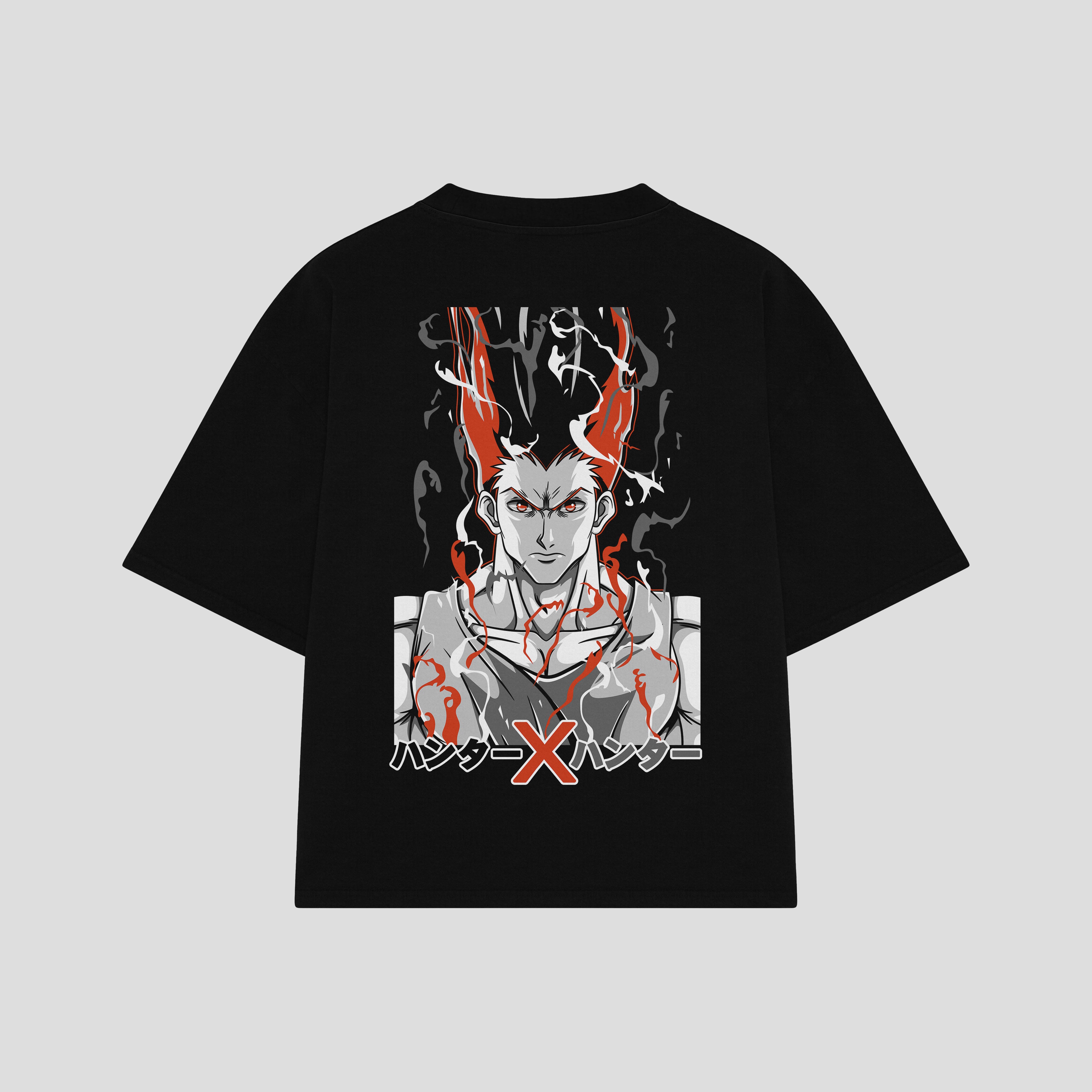 Playera streetwear premium de anime y gaming ExtraLife MX, corte boxy oversized drop shoulder heavyweight en color Deep Black y Off-White, moda urbana mexicana de culto.