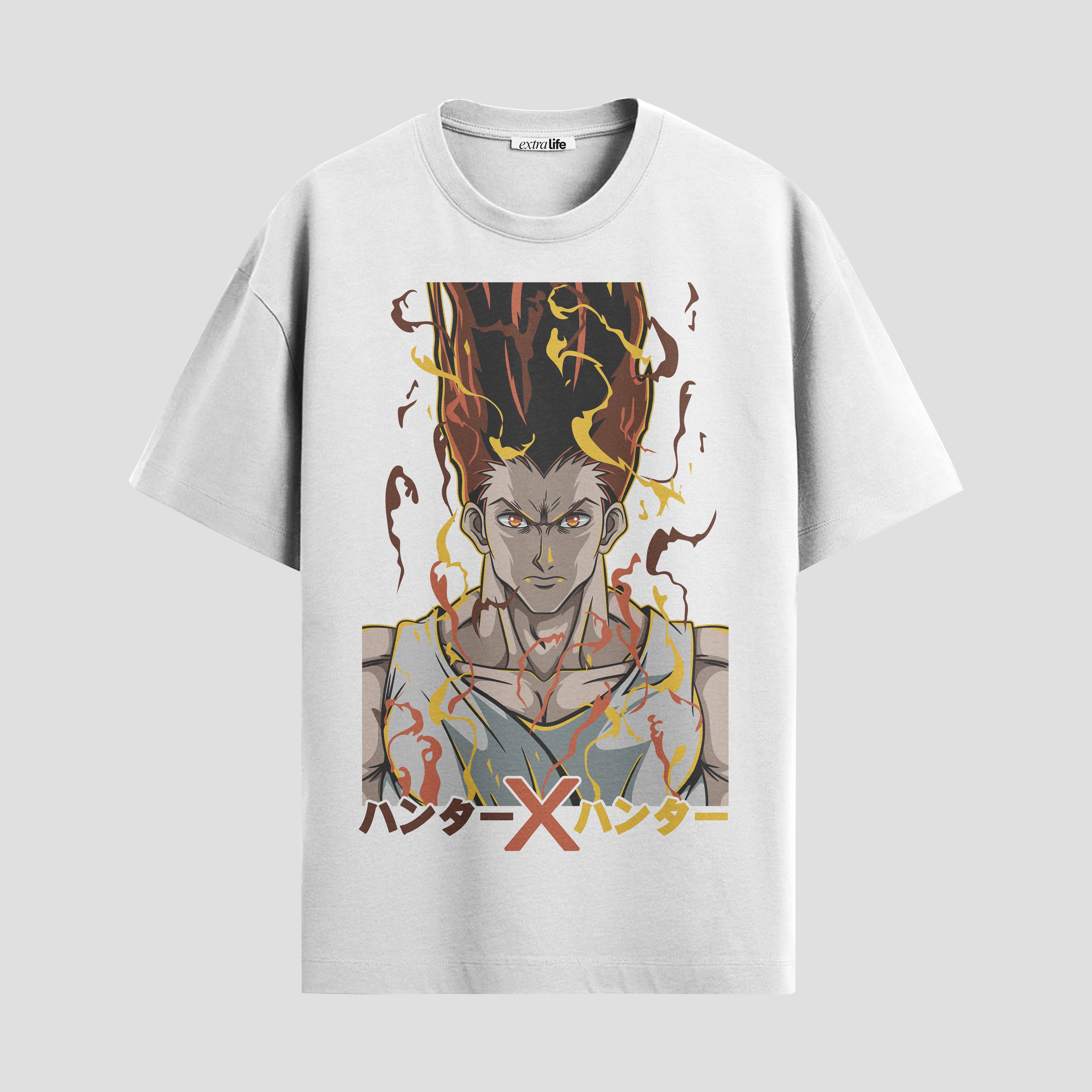 Playera urbana de anime y gaming ExtraLife MX, corte Standard Fit unisex ligero y transpirable en color Deep Black y Pure White, ropa de uso diario para gym y casual.
