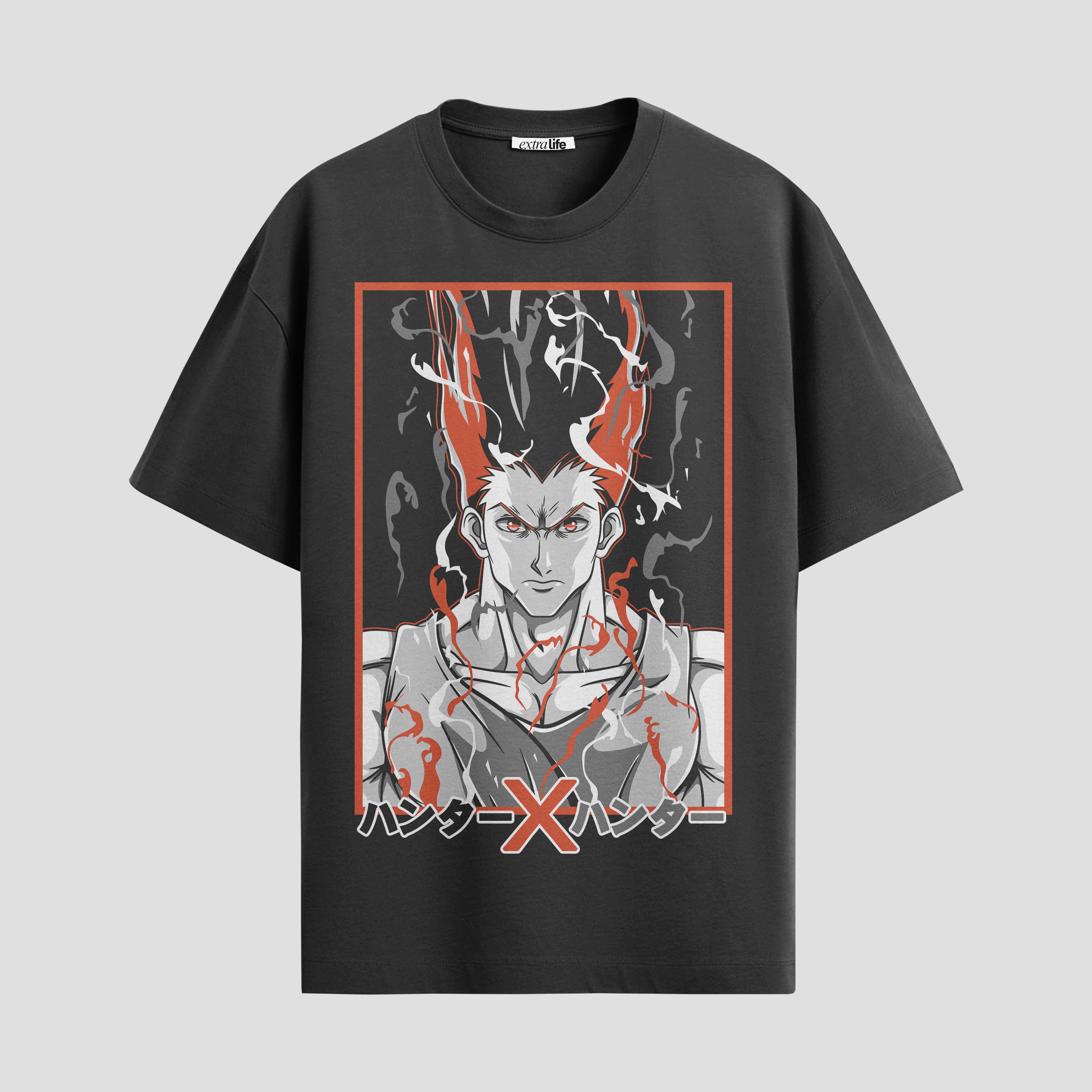 Playera urbana de anime y gaming ExtraLife MX, corte Standard Fit unisex ligero y transpirable en color Deep Black y Pure White, ropa de uso diario para gym y casual.
