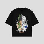 Playera streetwear premium de anime y gaming ExtraLife MX, corte boxy oversized drop shoulder heavyweight en color Deep Black y Off-White, moda urbana mexicana de culto.