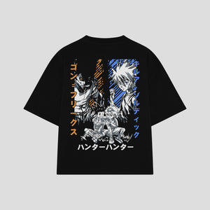Playera streetwear premium de anime y gaming ExtraLife MX, corte boxy oversized drop shoulder heavyweight en color Deep Black y Off-White, moda urbana mexicana de culto.