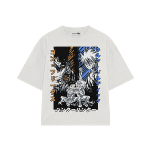 Playera streetwear premium de anime y gaming ExtraLife MX, corte boxy oversized drop shoulder heavyweight en color Deep Black y Off-White, moda urbana mexicana de culto.