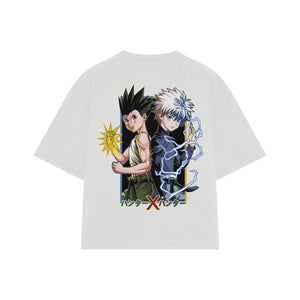 Playera streetwear premium de anime y gaming ExtraLife MX, corte boxy oversized drop shoulder heavyweight en color Deep Black y Off-White, moda urbana mexicana de culto.