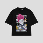 Playera streetwear premium de anime y gaming ExtraLife MX, corte boxy oversized drop shoulder heavyweight en color Deep Black y Off-White, moda urbana mexicana de culto.