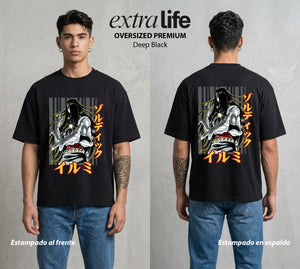 La Prueba del Cazador | La Aguja del Clan #01710 - Playera Oversized Premium | Deep Black - Foto en modelo