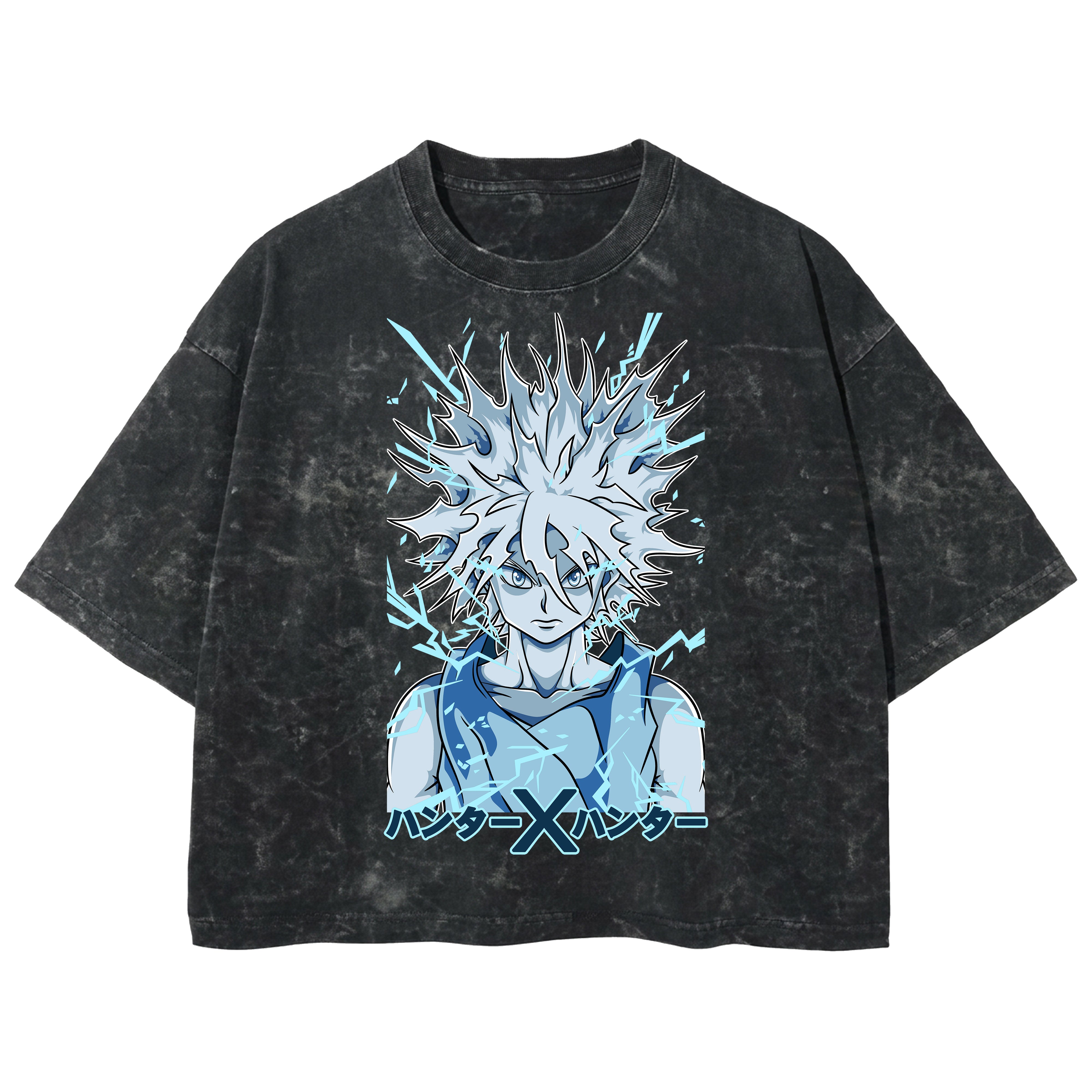 Playera streetwear premium de anime y gaming ExtraLife MX, corte boxy deluxe mineral wash heavyweight en color Acid Wash, moda urbana mexicana de culto.