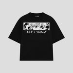 Playera streetwear premium de anime y gaming ExtraLife MX, corte boxy oversized drop shoulder heavyweight en color Deep Black y Off-White, moda urbana mexicana de culto.