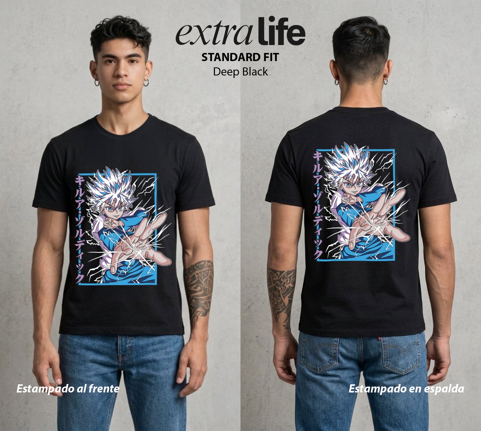 La Prueba del Cazador | Rayo y Voluntad #01714 - Playera Standard Fit | Deep Black - Foto en modelo