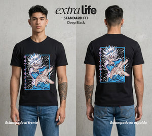 La Prueba del Cazador | Rayo y Voluntad #01714 - Playera Standard Fit | Deep Black - Foto en modelo