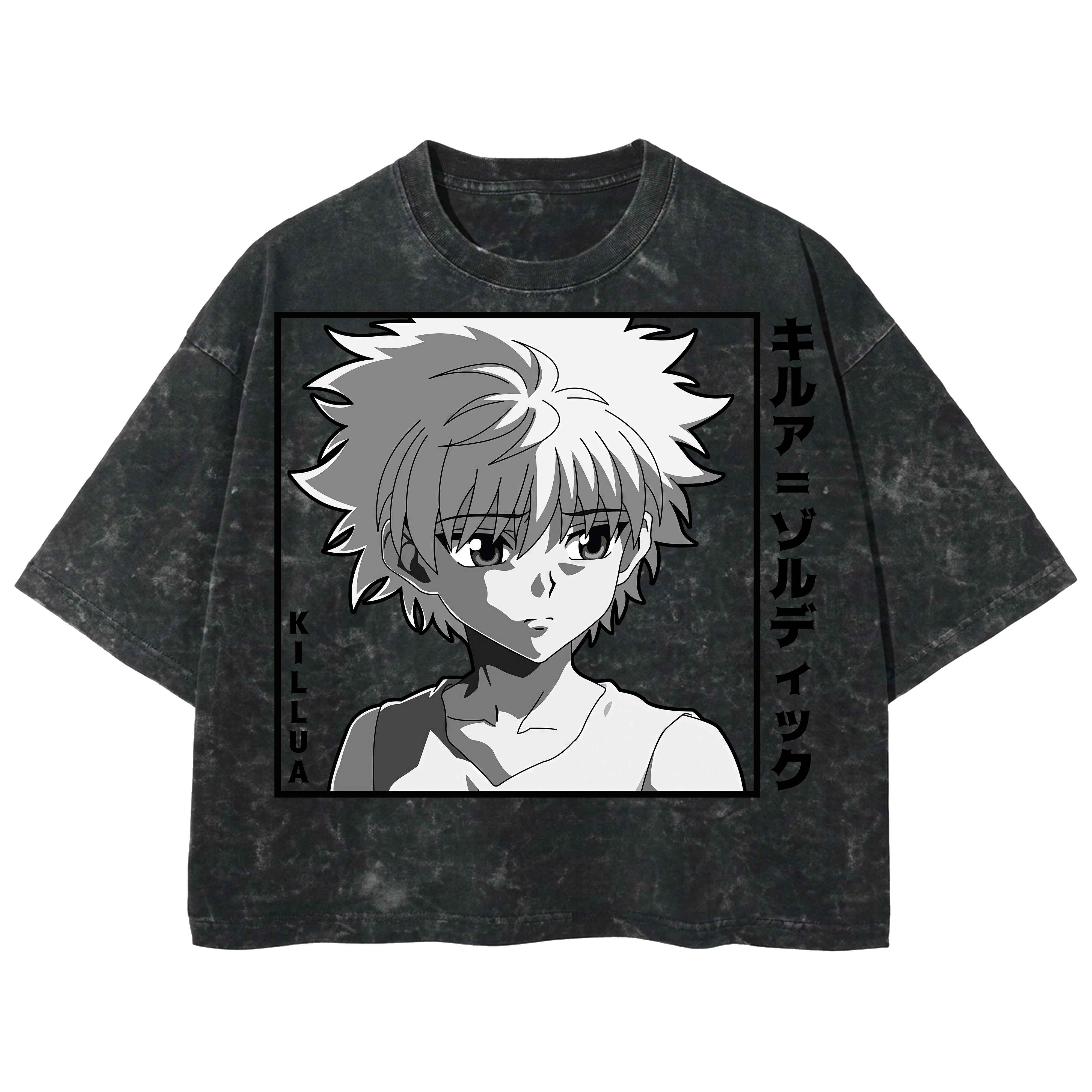 Playera streetwear premium de anime y gaming ExtraLife MX, corte boxy deluxe mineral wash heavyweight en color Acid Wash, moda urbana mexicana de culto.